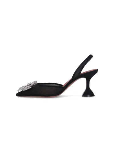 Amina Muaddi Pointed Toe Embellished Heel Sandals In Black