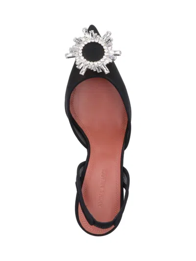 Amina Muaddi Pointed Toe Embellished Heel Sandals In Black