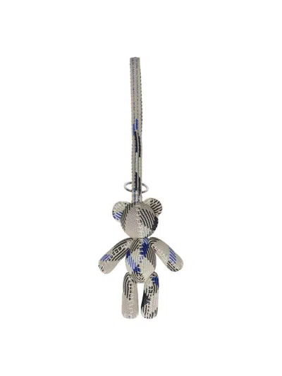 Burberry Teddy Bear Keyring In Textured Fabric With Unique Pattern In Green