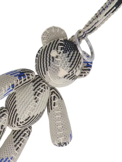 Burberry Teddy Bear Keyring In Textured Fabric With Unique Pattern In Green