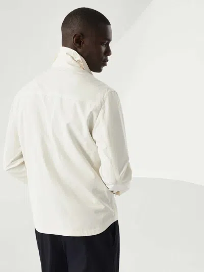 Brunello Cucinelli Men Shirt-style Outerwear Unlined In Water-repellent Microfibre With Heat Tapes In White