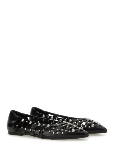 Ash Bazaar Bis Ballet Flats In Black Leather In Black