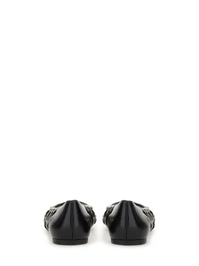 Ash Bazaar Bis Ballet Flats In Black Leather In Black