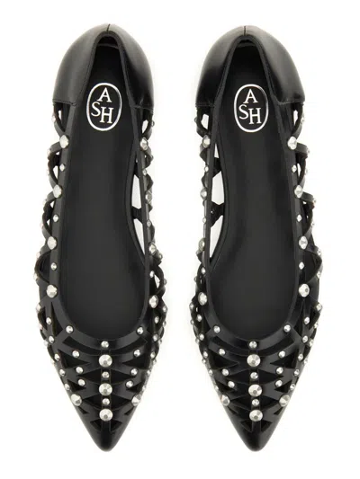 Ash Bazaar Bis Ballet Flats In Black Leather In Black