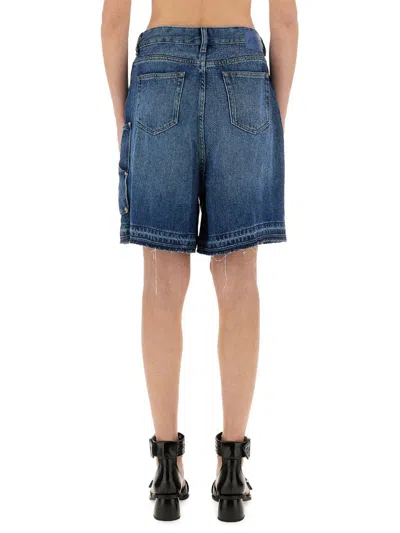 Ganni Blue Shorts With Belt Loops And One Front Patch Pocket In Denim Woman In Blue