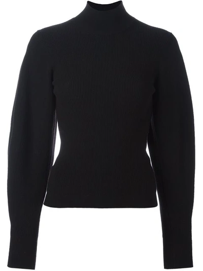 Mugler Knit Wrap-back Turtleneck Sweater, Black