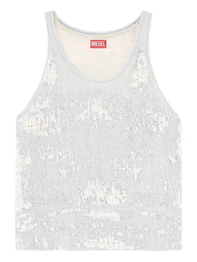 Diesel Top In Ultra-destroyed Jacquard Denim