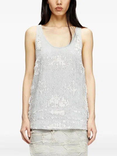 Diesel Top In Ultra-destroyed Jacquard Denim