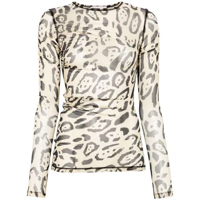 Sportmax Animalier Print Sheer Long Sleeve Top