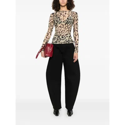 Sportmax Animalier Print Sheer Long Sleeve Top