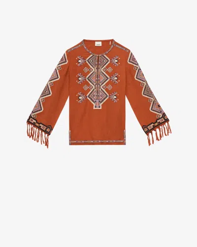 Isabel Marant Orange Silk Zelda Blouse In Animal Print
