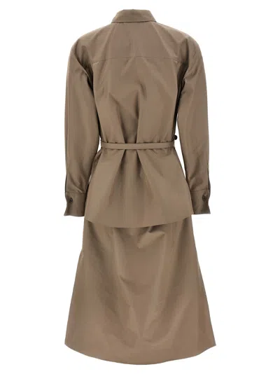Fendi Brown Cotton And Silk Canvas Shirt Dress In Gray