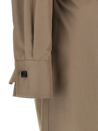 Fendi Brown Cotton And Silk Canvas Shirt Dress In Gray