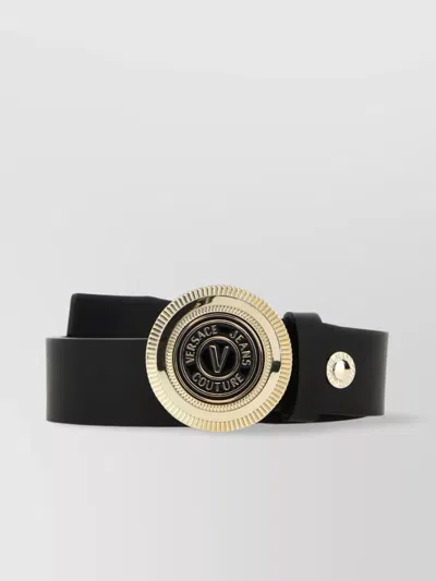 Versace Jeans Leather Belt With Adjustable Fit And Single Loop In Black
