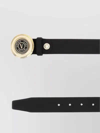 Versace Jeans Leather Belt With Adjustable Fit And Single Loop In Black