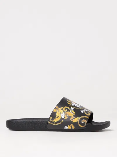 Versace Jeans Couture Black Outline Barocco Pool Slides In ブラック