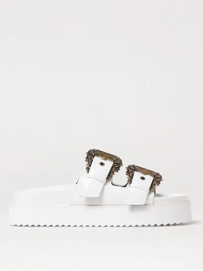 Versace Jeans Couture White Baroque Buckle Arizona Flat Sandals In ホワイト