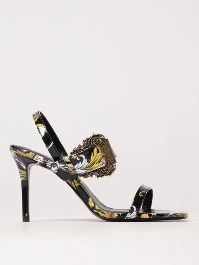 Versace Jeans Couture Black Logo Couture Emily Slingback Heeled Sandals In ブラック