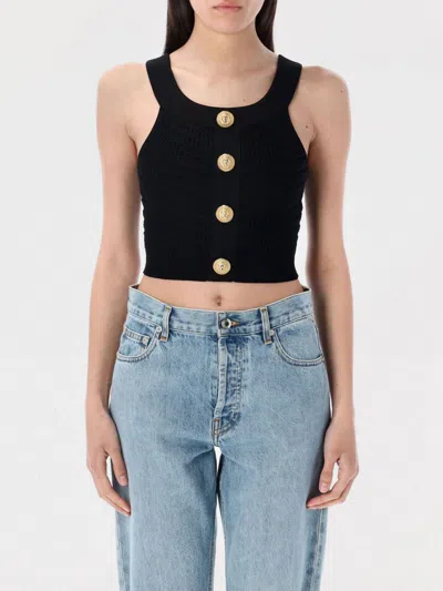 Balmain Cropped Boatneck Top Gold Buttons In ブラック
