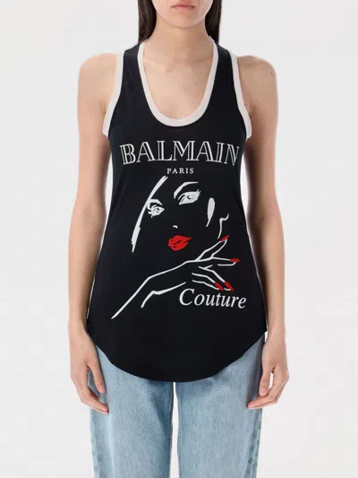Balmain Women's Beauty Print Jersey & Muslin Top In ブラック