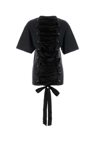 Balenciaga Lace Up Back Bow Detail T-shirt In Gray