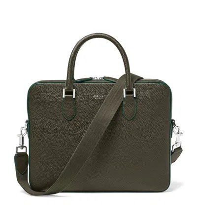 Aspinal Of London Mens Forestgreen Slim Mount Street Leather Laptop Bag In Green