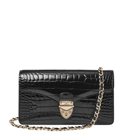 Aspinal Of London Mayfair Logo-lettering Patent-leather Clutch Bag In Black