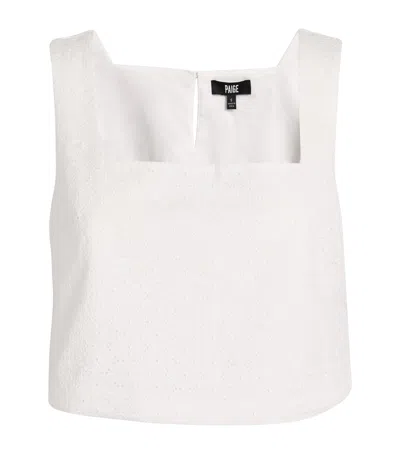 Paige Aelita Square-neck Eyelet Cropped Top In White