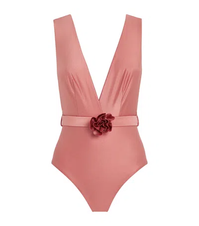 Zimmermann Lucky Plunge Flower Swimsuit In Pink