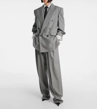 Saint Laurent Grey Shirt With Cassandre Embroidery And All-over Striped Motif In Cotton Woman In White