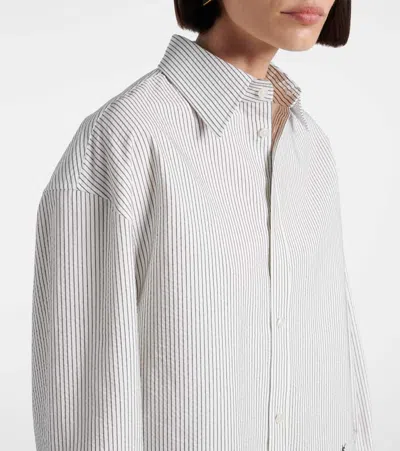Saint Laurent Grey Shirt With Cassandre Embroidery And All-over Striped Motif In Cotton Woman In White