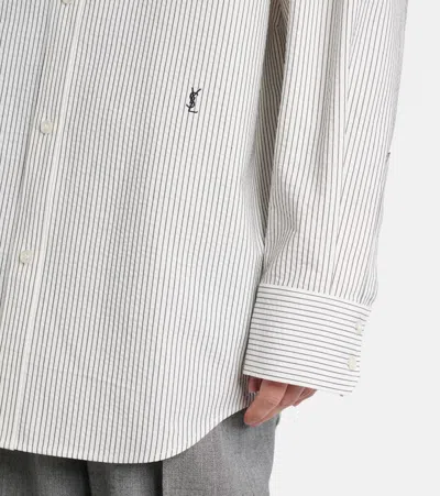 Saint Laurent Grey Shirt With Cassandre Embroidery And All-over Striped Motif In Cotton Woman In White