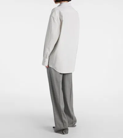 Saint Laurent Grey Shirt With Cassandre Embroidery And All-over Striped Motif In Cotton Woman In White