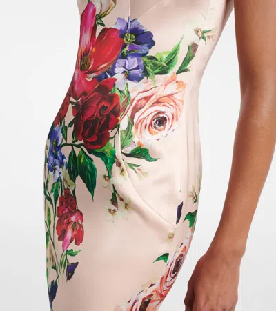 Dolce & Gabbana Flower Print Satin Sheath Longuette Dress In Multicoloured