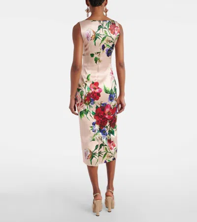 Dolce & Gabbana Flower Print Satin Sheath Longuette Dress In Multicoloured