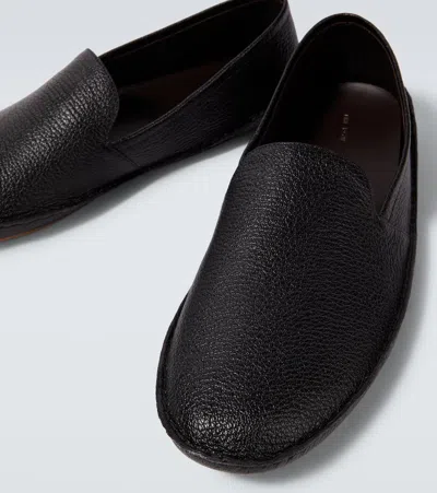 The Row Black Vasko Slip On Loafers In Black