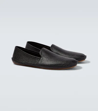 The Row Black Vasko Slip On Loafers In Black