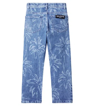 Balmain Printed Jeans In Blue
