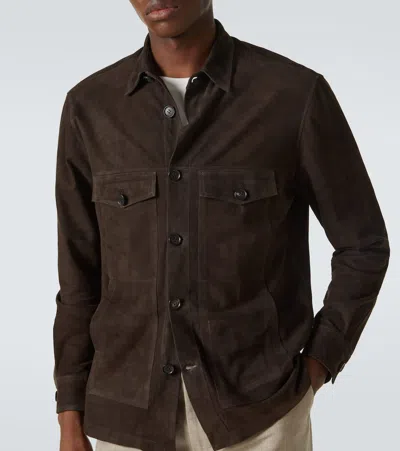 Thom Sweeney Suede Field Jacket In Brown