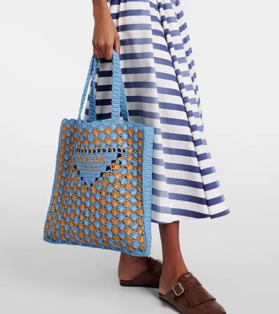 Prada Two-tone Raffia Shopping Bag In Gold