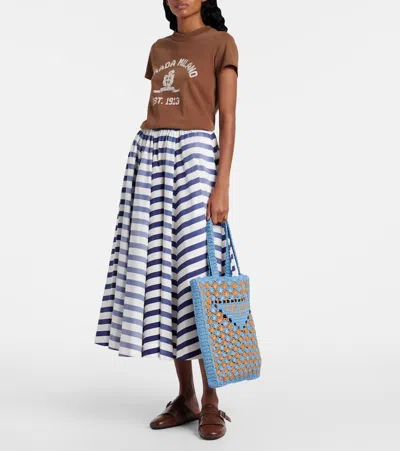 Prada Two-tone Raffia Shopping Bag In Gold