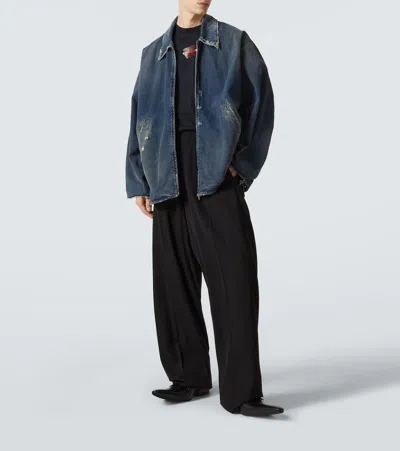 Balenciaga Denim Jacket With Used Effect Casual Jackets And Parka Blue