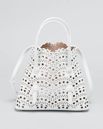Alaïa Mina 20 Tote Bag In Vienne Wave Perforated Leather In White