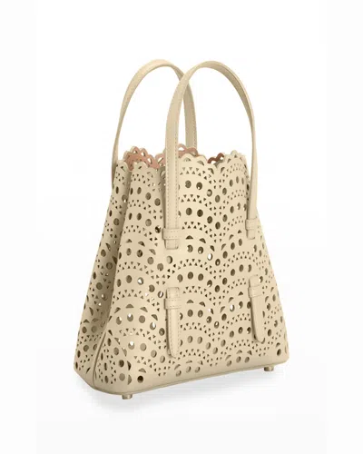 Alaïa Mina 20 Tote Bag In Vienne Wave Perforated Leather In White