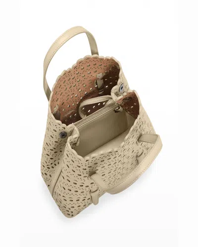 Alaïa Mina 20 Tote Bag In Vienne Wave Perforated Leather In White