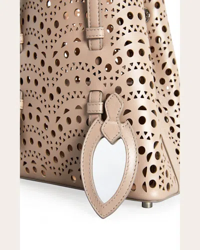 Alaïa Mina 20 Tote Bag In Vienne Wave Perforated Leather In White