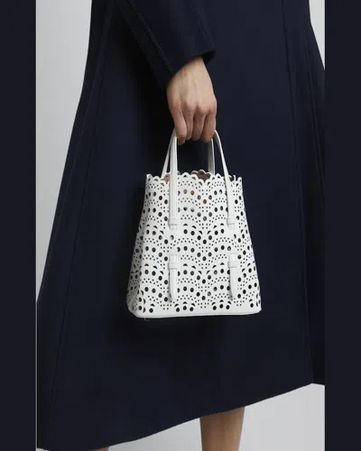 Alaïa Mina 20 Tote Bag In Vienne Wave Perforated Leather In White