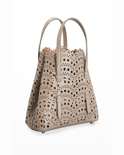 Alaïa Mina 20 Tote Bag In Vienne Wave Perforated Leather In White