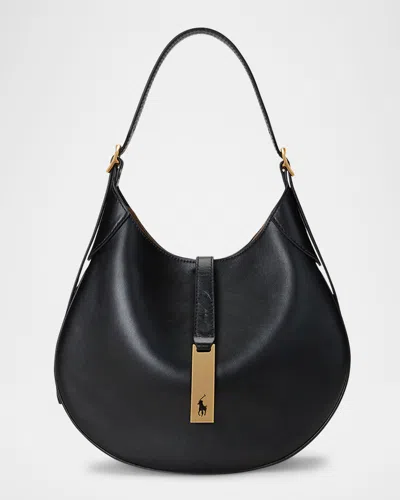 Polo Ralph Lauren Womens Black Polo Id Small Leather Shoulder Bag In Black