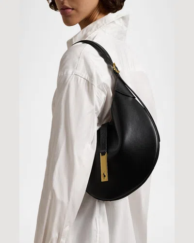 Polo Ralph Lauren Womens Black Polo Id Small Leather Shoulder Bag In Black